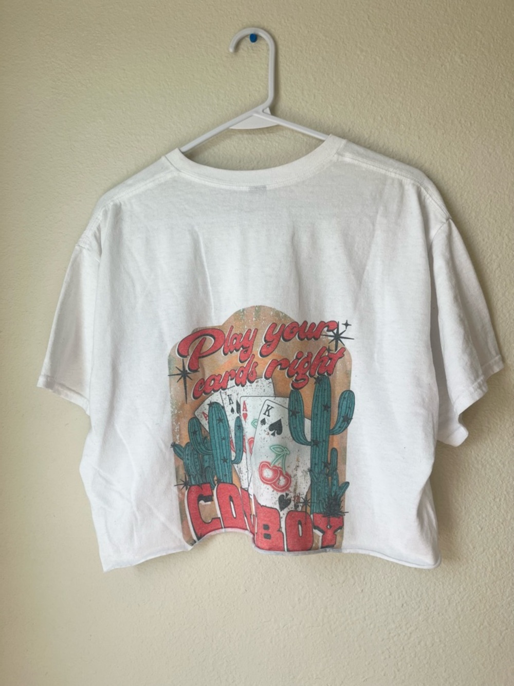 Cropped Western Graphic Tee Cowboy Cactus Vintage Style Boxy Festival Top L